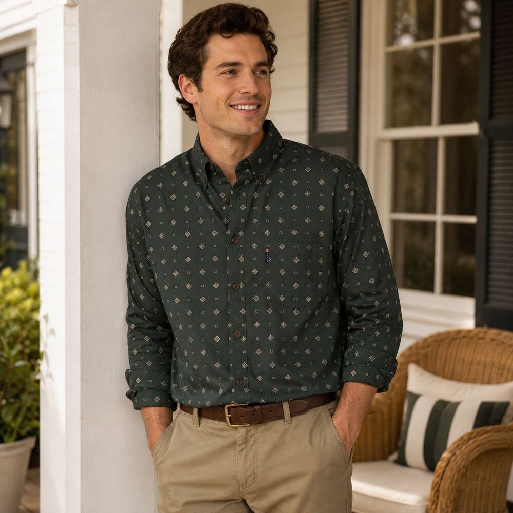 CHAPS RALPH LAUREN Mens Button Down Shirt MEDIUM Green VINTAGE 100% Cotton 78670